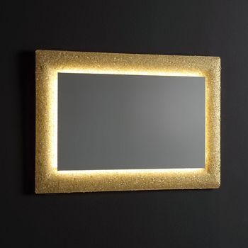Espejo Reversible Con Marco De Vidrio Fundido Con Grava Dorada 90 X 62 Cm