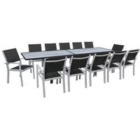 conjunto de jardin extensible  - mesa extensible 200320 x 105 x 76 cm - 12 sillas - negro