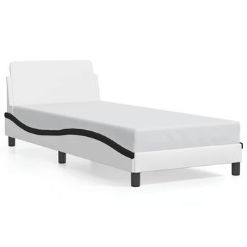 Cama Para Adulto | Cama Individual | Cama Con Cabecero Cuero Sintético Blanco Y Negro 80x200 Cm