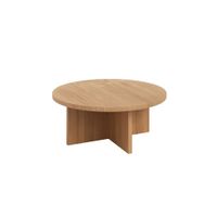 mesa de centro redonda de pino macizo barnizado color roble 85 cm