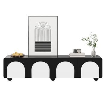 Mueble De Tv Con Dos Cajones Y Dos Puertas - Mueble De Salón 180 X 38 X 45 Cm - Blanco Y Negro