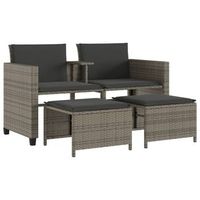 sofa de jardin 2 plazas  sofa de exterior con mesa y taburetes ratan pe gris