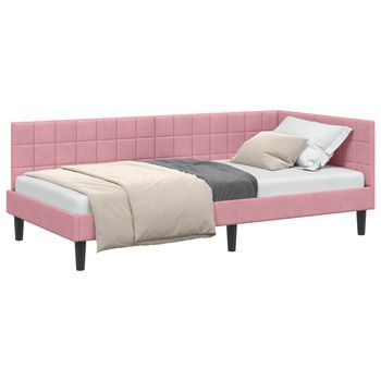 Cama Individual | Cama Para Adulto | Estructura De Cama En Esquina Rosa 100 Cm X 200 Cm Terciopelo