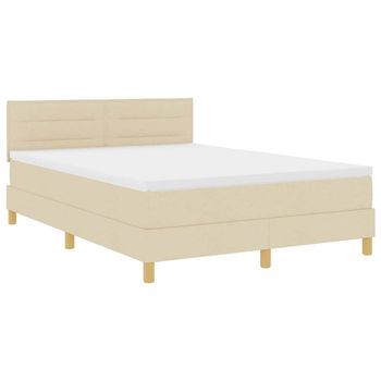 Cama Tipo Box Spring Con Colchón Crema 140 X 190 Cm Tela