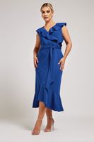 yours london vestido azul cobalto con volantes mujer curvy y tallas grandes yours london