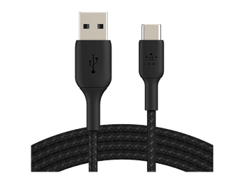 Cable USB - Belkin trenzado USB-C a USB-A, 1m, 15 W, Compatibilidad Universal, Negro