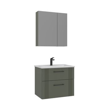 Conjunto De Mueble Con Lavabo Y Espejo (2 Piezas)  - 65 X 45 X 55 Cm - Verde Mate