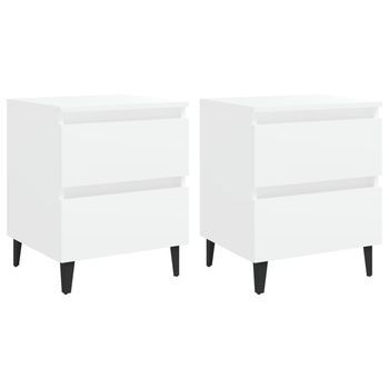 Pack 2 Uds Mesitas De Noche | Mesa Auxiliar | Mesilla Madera Contrachapada Blanco 40x35x50 Cm
