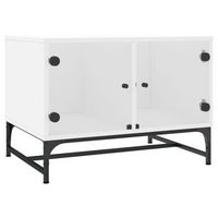 mesa de centro de diseno moderno con puertas de cristal 685 x 50 x 50 cm madera de ingenieria blanca vidrio y acero dec037723