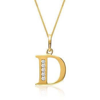 8 quilates cadena de oro letra D con circonita