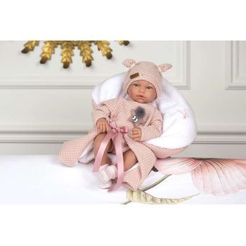 Muñeca Blanca, Sin Pelo, Pelele Y Gorro De Lana Rosa Y Mantita. Sin Mecanismo 38cm (muñecas Guca - 10220sm)