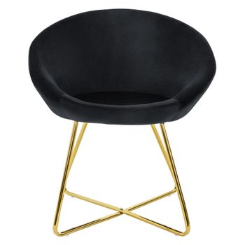 Silla de comedor negro aspecto de terciopelo con respaldo redondo