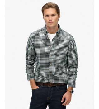 Superdry para hombre. M4011042A Camisa Premium Check Oxford verde (XXL), Casual, Algodón, Manga larga
