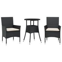 set comedor jardin 3 uds  mueble jardin mesa y sillas cojines ratan sintetico vidrio negro