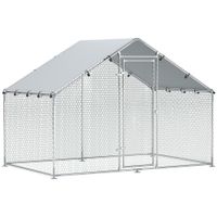 pawhut gallinero exterior metalico grande corral para gallinas de 3x17x19 m con cubierta impermeable y anti-uv plata   aosom espana