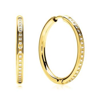 De aros de acero inoxidable chapados en oro con circonitas