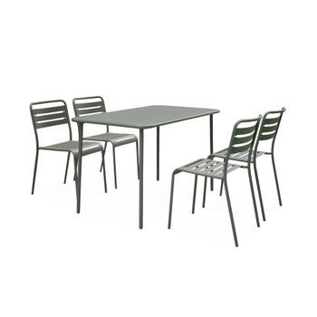 Set Mesa De Jardín Bistró De Acero Con 4 Sillas, 120cm, Verde Kaki