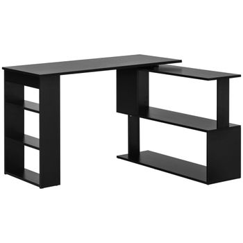 HOMCOM Escritorio en L con Estantería Mesa de Escritorio con Estantes para Oficina Estudio 120x110x74,5 cm Negro   Aosom España