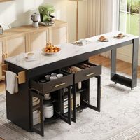 isla de cocina con ruedas encimera extensible de 1325 a 217 cm y almacenaje
