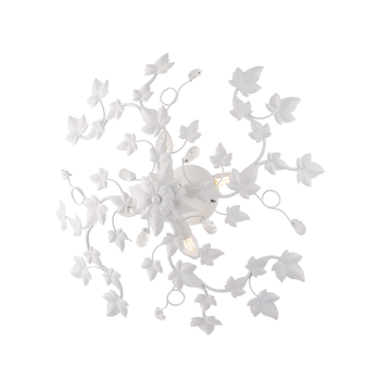 Edera - Lámpara De Techo Blanca Con Decoración Shabby Chic Y Pedrería De Cristal, 4 Luces Ø60 Cm