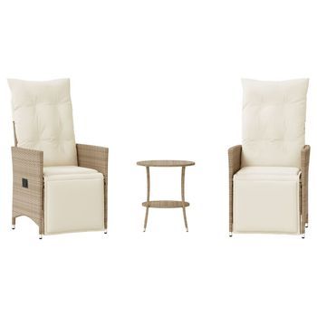 Sillas Y Mesita De Jardín 3 Uds | Conjunto Mueble Jardin Ratán Sintético Cojín Beige