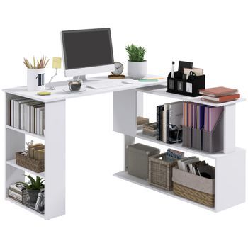Escritorio Esquinero En L De Madera De Ingeniería Con 5 Estantes, 120 X 100 X 74,5 Cm – Blanco