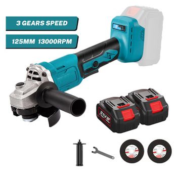 Amoladora angular inalámbrica de 21 V y 1000 W, con motor sin escobillas, 2 baterías, 13000 RPM, disco de 125 mm, 3 velocidades, para cortar y trabajar la madera.
