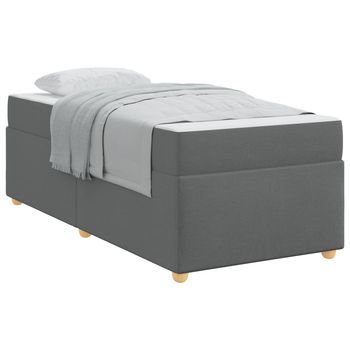 Cama Individual | Cama Para Adulto | Estructura De Cama Con Colchón Gris Oscuro 90 X 200 Cm Tela