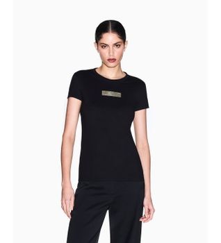 A|X Armani Exchange para mujer. XW002327AF10358UC001 Camiseta Punto negro (XL), Casual, Algodón, Manga corta