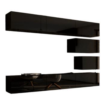 Conjunto De Muebles De Salón Colgantes Negros Colección Cepto Xvi 249cm, 8 Muebles, Modulares.