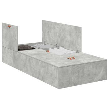 Cama Individual | Cama Para Adulto | Cama Con Almacenamiento Gris Concreto 80 X 200 Cm