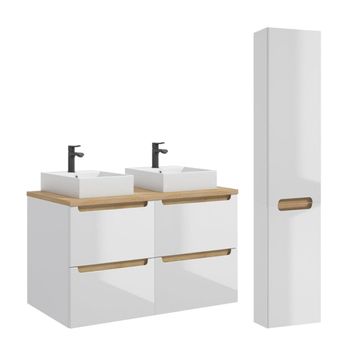 Conjunto de muebles con doble lavabo paneles de mdf y melamina blanco