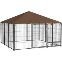 pawhut perrera con toldo y soporte giratorio para comida 2 cuencos incluidos 211x211x151 cm negro y cafe