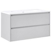 mueble de bano suspendido con lavabo frente de mdf 2 cajones 100 x 46 cm gris bahia