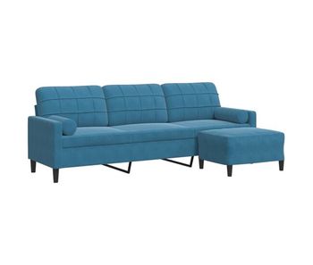 Vidaxl sofá de 3 plazas con taburete de terciopelo azul 210 cm