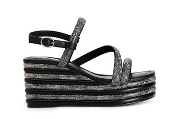 sandalias de pedrería con cuña a rayas y pedrería black 38