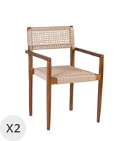 set de 2 sillones de madera y cuerda beige