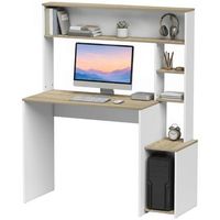 escritorio de estudio con estantes tablero melaminado 114 x 45 x 138 cm r blanco y madera natural