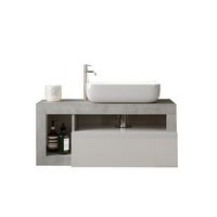 mueble de bano suspendido con un lavabo y 1 cajon longitud 92cm coleccion bura colores blanco brillante y concreto