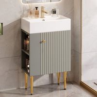 mueble de bano con lavabo de 55 cm gris claro almacenaje lateral y panel tridimensional