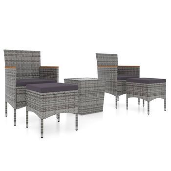 Mesa Sillas Jardín 5 Uds | Conjunto De Mesa Y Sillas Ratán Sintético Vidrio Templado Gris