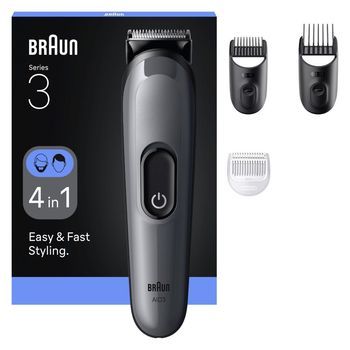Cortapelo Braun Aio3500 4 En 1 2 Cabezales Recargable Para Cabello Y Barba Gris