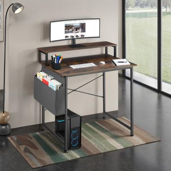 Escritorio industrial con soporte y bolsa 80x55x90 cm madera oscura
