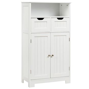 Costway Armario del Baño con una Repisa Abierta 2 Puertas y 2 Cajones para Salón Baño Habitación Casa Oficina Blanco 60 x 30 x 109 cm