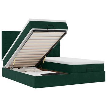 Estructura De Cama Otomana Colchones Terciopelo Verde Oscuro Vidaxl