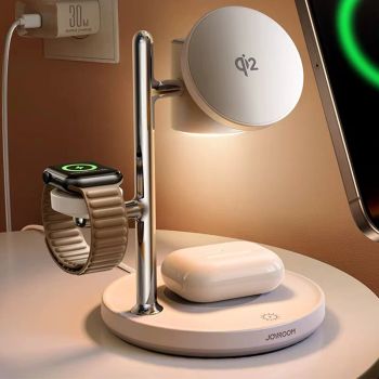 Joyroom JR-W23 Qi2 15W Cargador Inalámbrico Magnético 4-en-1 con Control Táctil y Lámpara Nocturna Soporte de Carga Inal