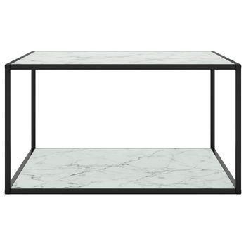 Mesa De Café - Mesa De Centro Negra Con Vidrio De Mármol Blanco 40x40x50 Cm