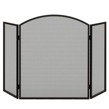HOMCOM Protector de Chimenea Plegable de 3 Paneles Pantalla de Chimenea con Estructura de Acero 96x62 cm Negro   Aosom España