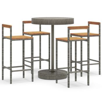Conjunto Mesa Bar Y Taburetes Jardín 5 Uds Madera Acacia Ratán Pe Gris