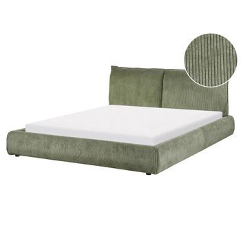 Cama De Agua Moderna Tapizada 160 X 200 Cm Somier Con Colchón Pana Verde Vinay